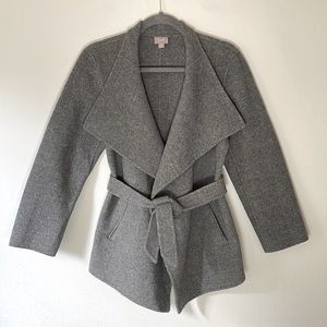 J. JILL Wool Angora Wrap Jacket Double Faced Belted Coat Cardigan in Gray